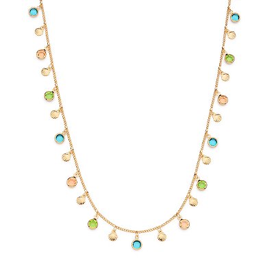GARGANTILHA FOLHEADO A OURO CONCHAS E CRISTAIS COLORIDOS. MED 50CM ROMMANEL 532587
