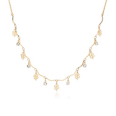 GARGANTILHA FOLHEADO A OURO TREVO COM CRISTAIS. MED 45CM ROMMANEL 532616