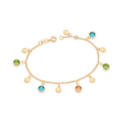 PULSEIRA FOLHEADO A OURO COM CONCHAS E CRISTAIS COLORIDOS. MED 19CM ROMMANEL 552201