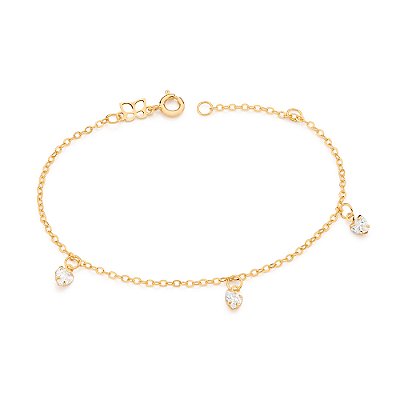 PULSEIRA FOLHEADO A OURO CORAÇÕES DE ZIRCÔNIAS. MED 18CM ROMMANEL 552217