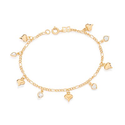 PULSEIRA CORAÇÕES FOLHEADO A OURO. MED 18CM ROMMANEL 552218