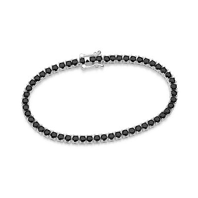 PULSEIRA MASCULINA RIVIERA PRATA 925 COM ZIRCÔNIAS PRETO. MED 18CM ROMMANEL 850090