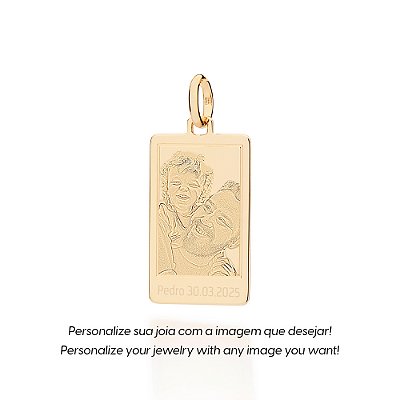 PINGENTE RETANGULAR MASCULINO FOLHEADO A OURO PERSONALIZÁVEL. MED 3,6CM ROMMANEL 542951