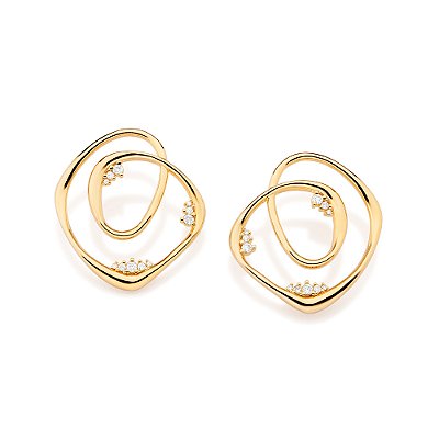 BRINCO AROS ENTRELAÇADOS FOLHEADO A OURO COM ZIRCÔNIAS. MED 3,40CM ROMMANEL 527512