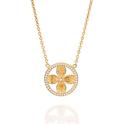 GARGANTILHA BOHO FLOR FOLHEADO A OURO COM ZIRCÔNIAS. MED 50CM ROMMANEL 532592