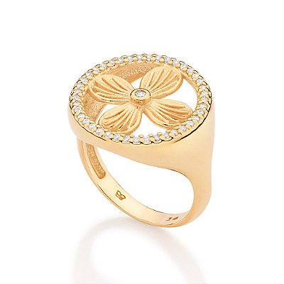 ANEL BOHO COM FLOR FOLHEADO A OURO COM ZIRCÔNIAS ROMMANEL 513590