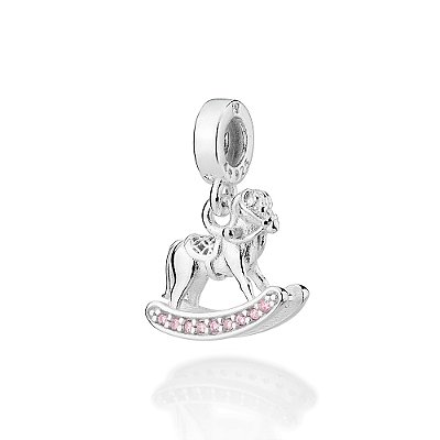 BERLOQUE PRATA 925 CAVALO DE BALANÇO COM ZIRCÔNIAS ROSA CLARO. MED 2,1CM ROMMANEL 840236