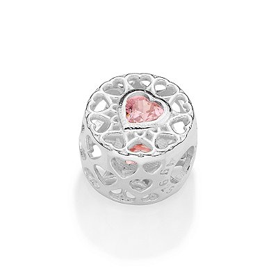 BERLOQUE PASSANTE PRATA 925 CORAÇÕES COM ZIRCÔNIAS ROSA CLARO. MED 1,1CM ROMMANEL 840259