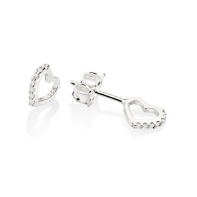 BRINCO CORAÇÃO PRATA 925 COM ZIRCÔNIAS. MED 0,8CM ROMMANEL 820162