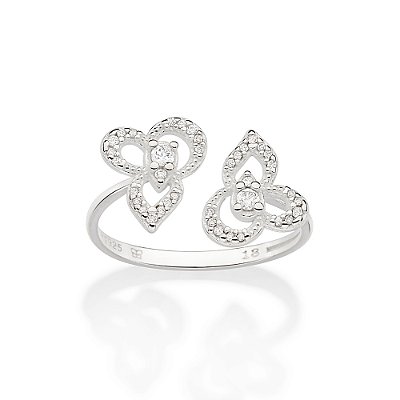 ANEL AJUSTÁVEL PRATA 925 FLORES COM ZIRCÔNIAS ROMMANEL 810317