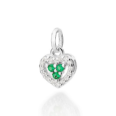 PINGENTE PRATA 925 CORAÇÃO ZIRCÔNIAS BRANCO COM VERDE. MED 1,5CM ROMMANEL 840228