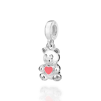 BERLOQUE PRATA 925 URSO COM CORAÇÃO DE RESINA ROSA. MED 2,2CM ROMMANEL 840249