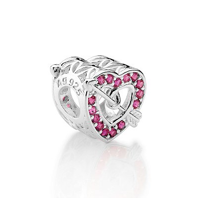 BERLOQUE PASSANTE PRATA 925 CORAÇÃO COM FLECHA E ZIRCÔNIAS ROSA ESCURO. MED 1,1CM ROMMANEL 840237