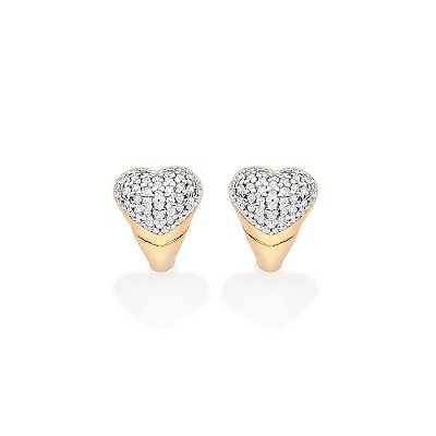ARGOLA CORAÇÃO FOLHEADO A OURO COM ZIRCÔNIAS E APLIQUE DE RHODIUM. MED 1,1CM ROMMANEL 527539