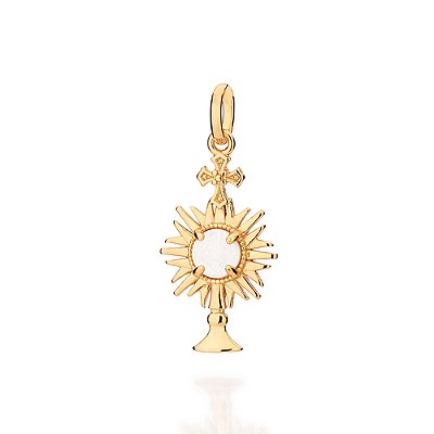 PINGENTE FOLHEADO A OURO SANTÍSSIMO SACRAMENTO COM PEDRA RESINADA. MED 3,2CM ROMMANEL 545429