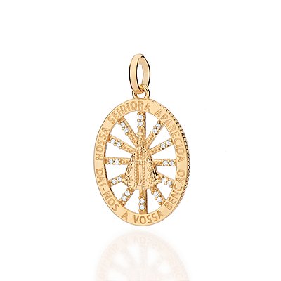 PINGENTE OVAL FOLHEADO A OURO N. S. APARECIDA COM ZIRCÔNIAS. MED 3,1CM ROMMANEL 542963