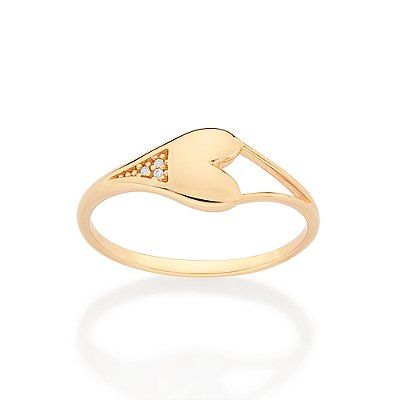 ANEL SKINNY FOLHEADO A OURO CORAÇÃO COM ZIRCÔNIAS ROMMANEL 513606