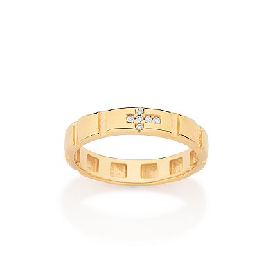 ANEL FOLHEADO A OURO CRUZ COM ZIRCÔNIAS ROMMANEL 513604