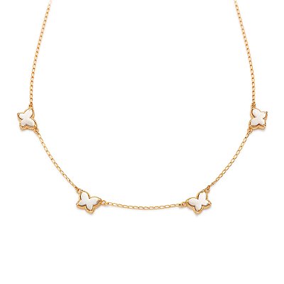 GARGANTILHA BORBOLETAS FOLHEADO A OURO COM PEDRAS SINTÉTICAS BRANCO. MED 50CM ROMMANEL 532624