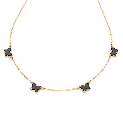 GARGANTILHA BORBOLETAS FOLHEADO A OURO COM PEDRAS SINTÉTICAS PRETO. MED 50CM ROMMANEL 532625