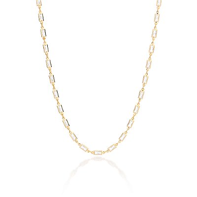 GARGANTILHA FOLHEADO A OURO COM ZIRCÔNIAS RETANGULARES. MED 45CM ROMMANEL 532596