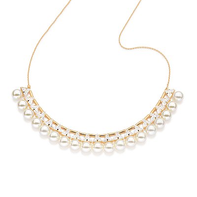 GARGANTILHA FOLHEADO A OURO COM ZIRCÔNIAS E PÉROLAS. MED 50CM ROMMANEL 532601