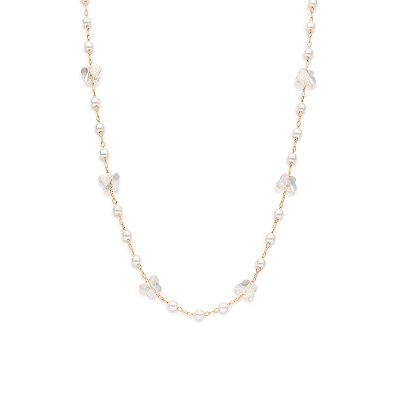GARGANTILHA FOLHEADO A OURO BORBOLETAS COM CRISTAIS E PÉROLAS. MED 45CM ROMMANEL 532604