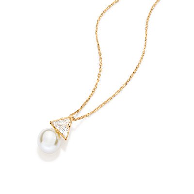 GARGANTILHA FOLHEADO A OURO COM ZIRCÔNIA E PÉROLA SINTÉTICA. MED 50CM ROMMANEL 532606