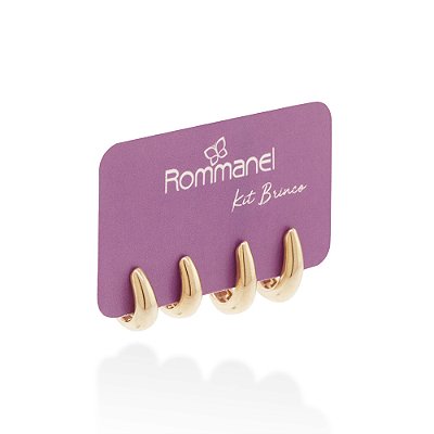 KIT ARGOLAS ABAULADAS FOLHEADO A OURO ROMMANEL 527513