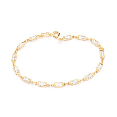 PULSEIRA FOLHEADO A OURO COM ZIRCÔNIAS RETANGULARES. MED 19CM ROMMANEL 552213