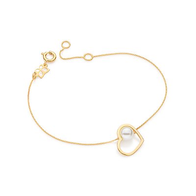 PULSEIRA FOLHEADO A OURO CORAÇÃO COM PÉROLA. MED 18CM ROMMANEL 552216