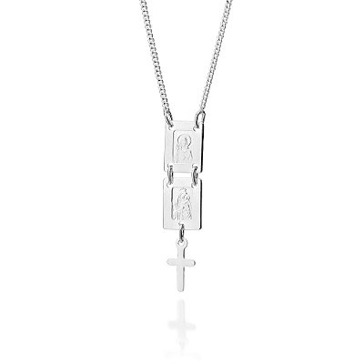 GARGANTILHA PRATA 925 NOSSA SENHORA DO CARMO E SAGRADO CORAÇÃO. MED 45CM ROMMANEL 830141