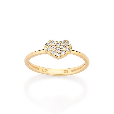 ANEL SKINNY FOLHEADO A OURO CORAÇÃO COM ZIRCÔNIAS ROMMANEL 513609