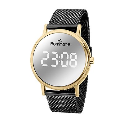 RELÓGIO DIGITAL LED DOURADO COM PRETO ROMMANEL 650144