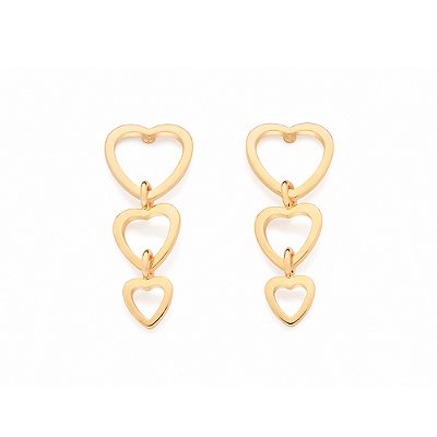 BRINCO PÊNDULO FOLHEADO A OURO CORAÇÕES VAZADOS. MED 2,50CM ROMMANEL 527541