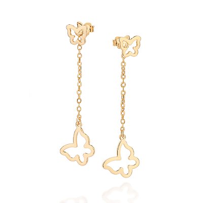 BRINCO PÊNDULO FOLHEADO A OURO BORBOLETAS. MED 5,10CM ROMMANEL 527569