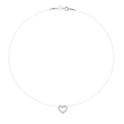 GARGANTILHA FIO DE NYLON PRATA 925 COM PINGENTE CORAÇÃO CRAVEJADO. MED 40/42CM ROMMANEL 830140