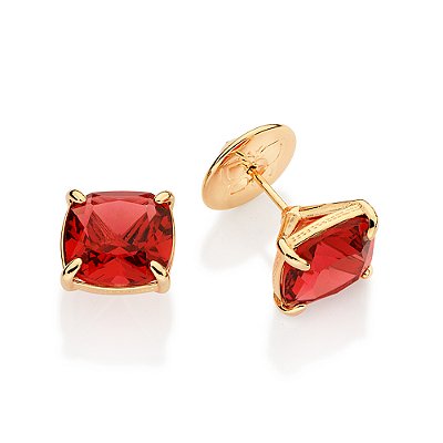BRINCO SOLITÁRIO FOLHEADO A OURO CRISTAL QUADRADO VERMELHO. MED 1CM ROMMANEL 527532