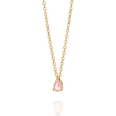 GARGANTILHA FOLHEADO A OURO CRISTAL GOTA ROSA CLARO. MED 45CM ROMMANEL 532646