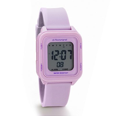 RELÓGIO DIGITAL QUADRADO LILÁS E PULSEIRA DE SILICONE ROMMANEL 650167