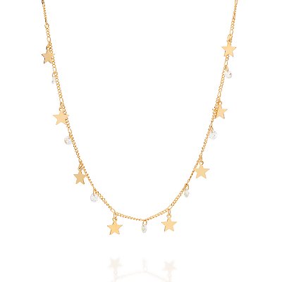 GARGANTILHA FOLHEADO A OURO ESTRELAS E ZIRCÔNIAS. MED 42CM ROMMANEL 532615