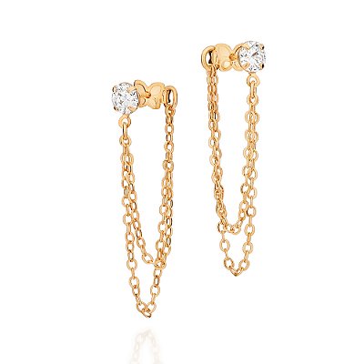 BRINCO CORRENTE FOLHEADO A OURO COM ZIRCÔNIAS. MED 3,7CM ROMMANEL 527610