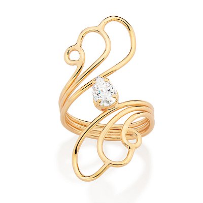 MAXI ANEL ARO TRIPLO FOLHEADO A OURO GOTAS COM ZIRCÔNIA ROMMANEL 513478