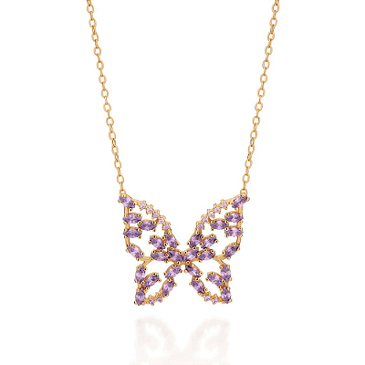 GARGANTILHA BORBOLETA FOLHEADO A OURO COM ZIRCÔNIAS ROXO. MED 45CM ROMMANEL 532635