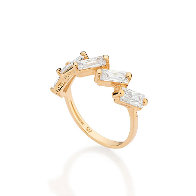 ANEL SKINNY FOLHEADO A OURO COM ZIRCÔNIAS ROMMANEL 513629