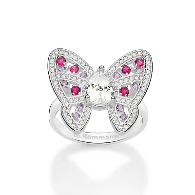 MAXI ANEL BORBOLETA PRATA 925 COM ZIRCÔNIAS COLORIDAS ROMMANEL 810391