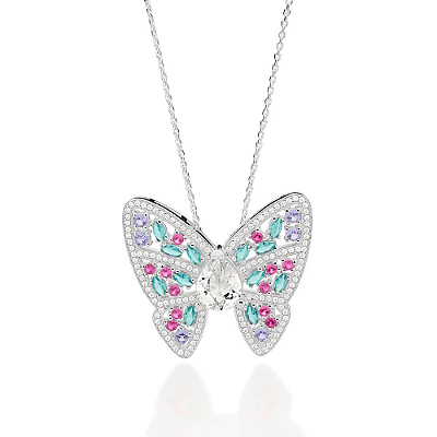 GARGANTILHA BORBOLETA PRATA 925 COM ZIRCÔNIAS COLORIDAS. MED 50CM ROMMANEL 830143