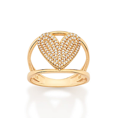 MAXI ANEL CORAÇÃO FOLHEADO A OURO COM ZIRCÔNIAS ROMMANEL 513626