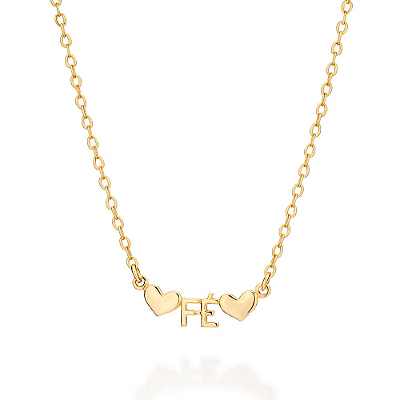 GARGANTILHA FOLHEADO A OURO FÉ E CORAÇÕES. MED 45CM ROMMANEL 532632