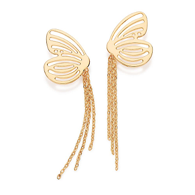 MAXI BRINCO FOLHEADO A OURO BORBOLETA COM FRANJA. MED 6,10CM ROMMANEL 527543